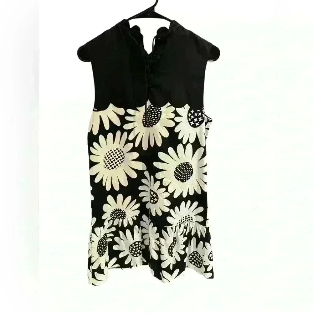 VICTORIA BECKHAM Target Black White Daisy Floral Scallop Trim Dress Medium - Picture 3 of 5